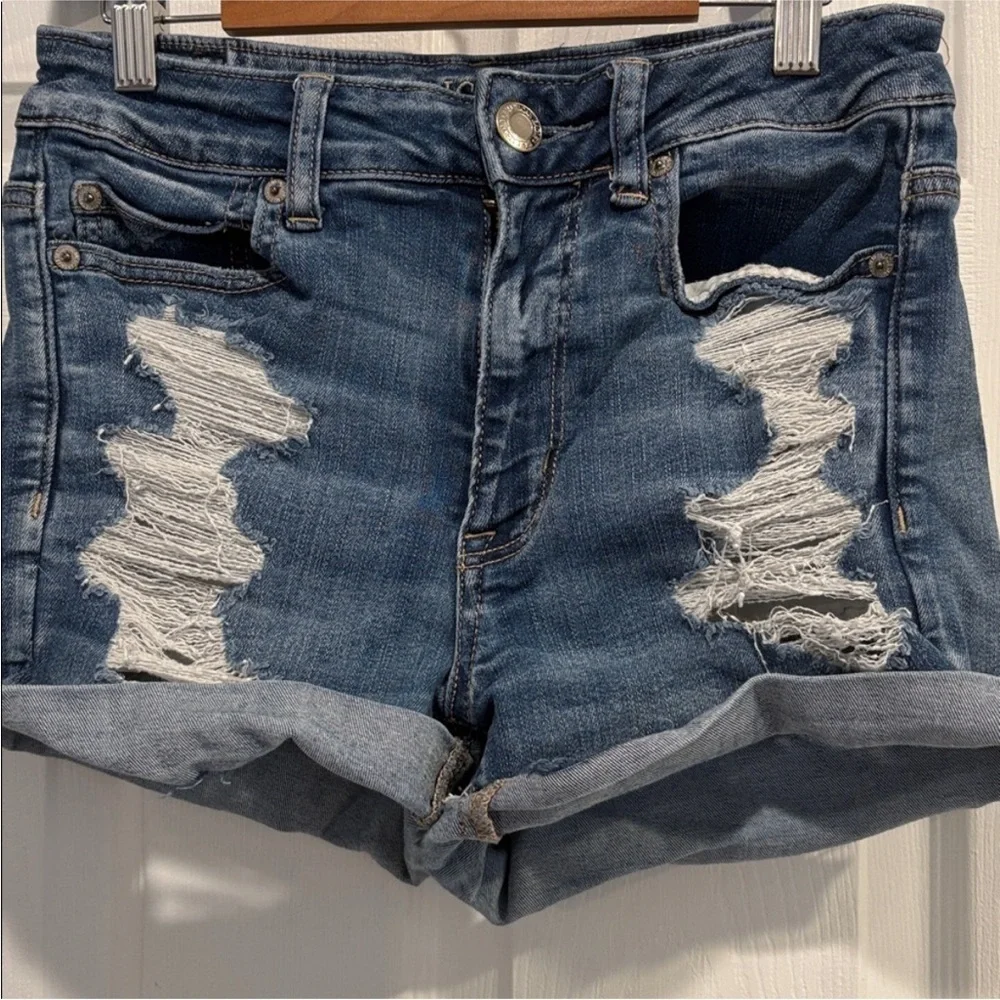 American Eagle Outfitters Blue Distressed Jean Shorts